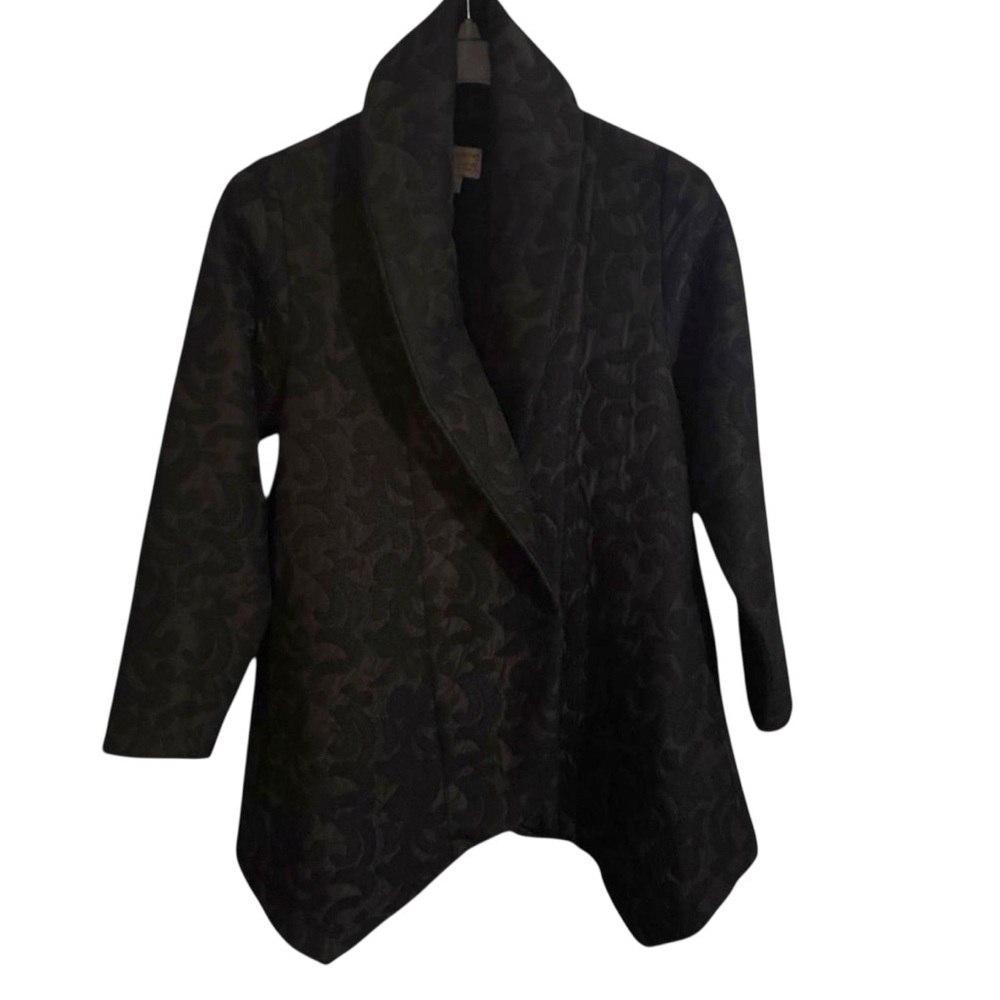 HABITAT Black Jacquard Shawl Collar Oversized Winter Coat Asymmetrical Hem Sz S